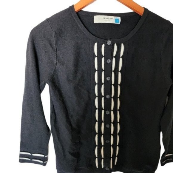 Anthropologie Sparrow Scalloped Striped Cardigan Black White S Small - Picture 9 of 11